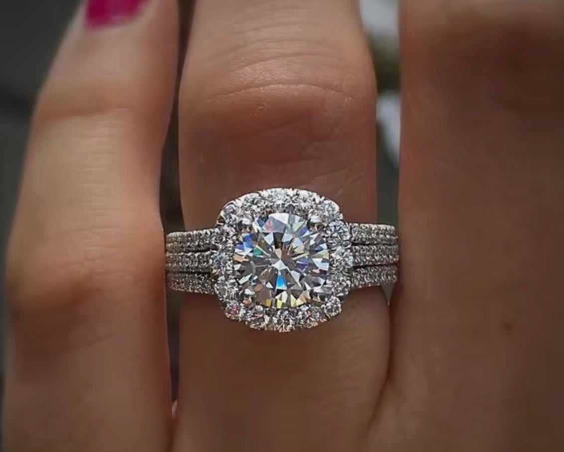 Round Brilliant Halo Diamond Engagement Ring – Split Shank Pavé Setting