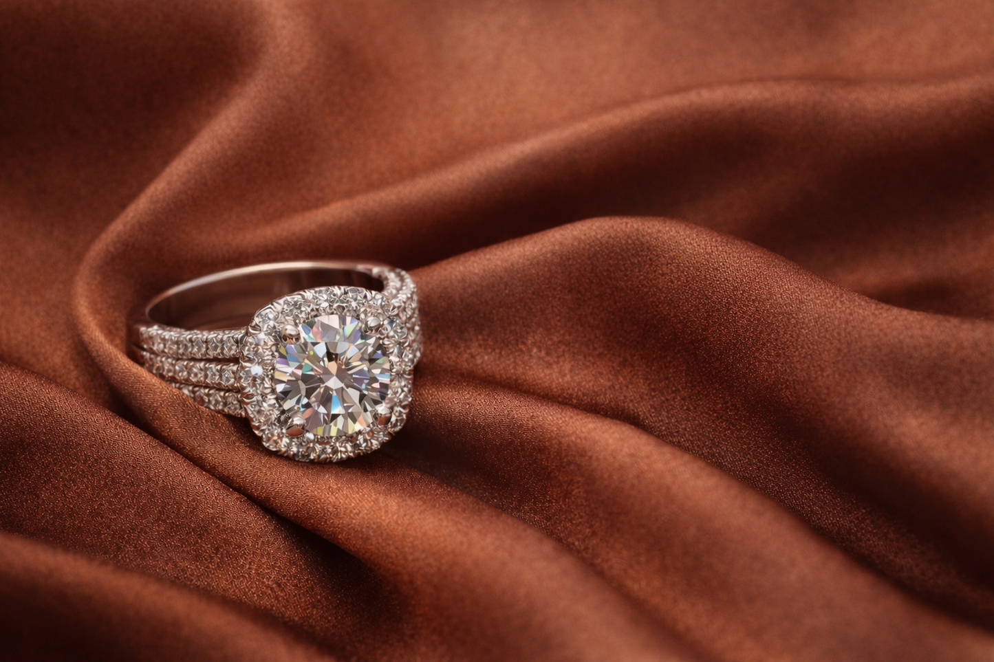 Round Brilliant Halo Diamond Engagement Ring – Split Shank Pavé Setting