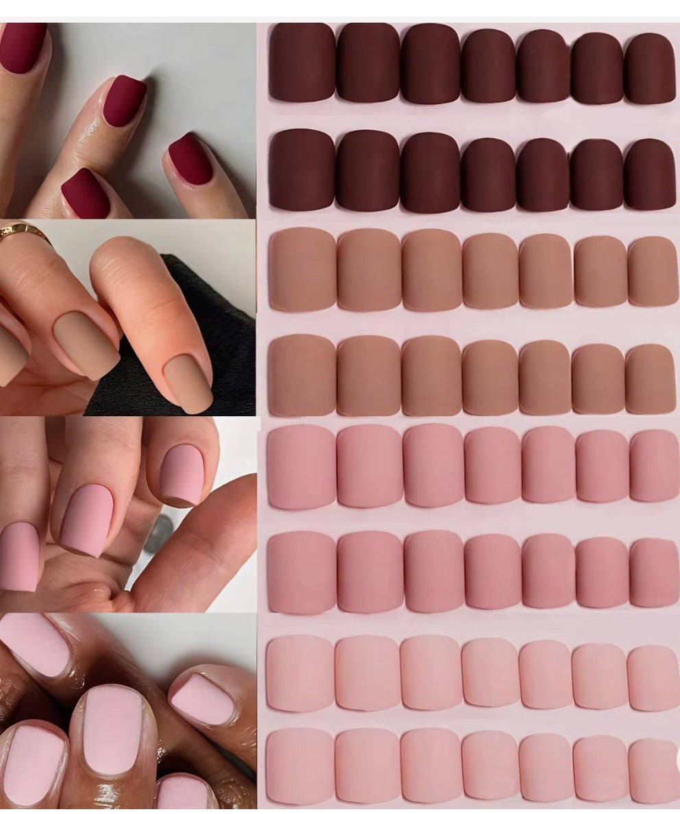 96PCS Matte Short Square Press On Nails - Solid Color Reusable Fake Nails Set